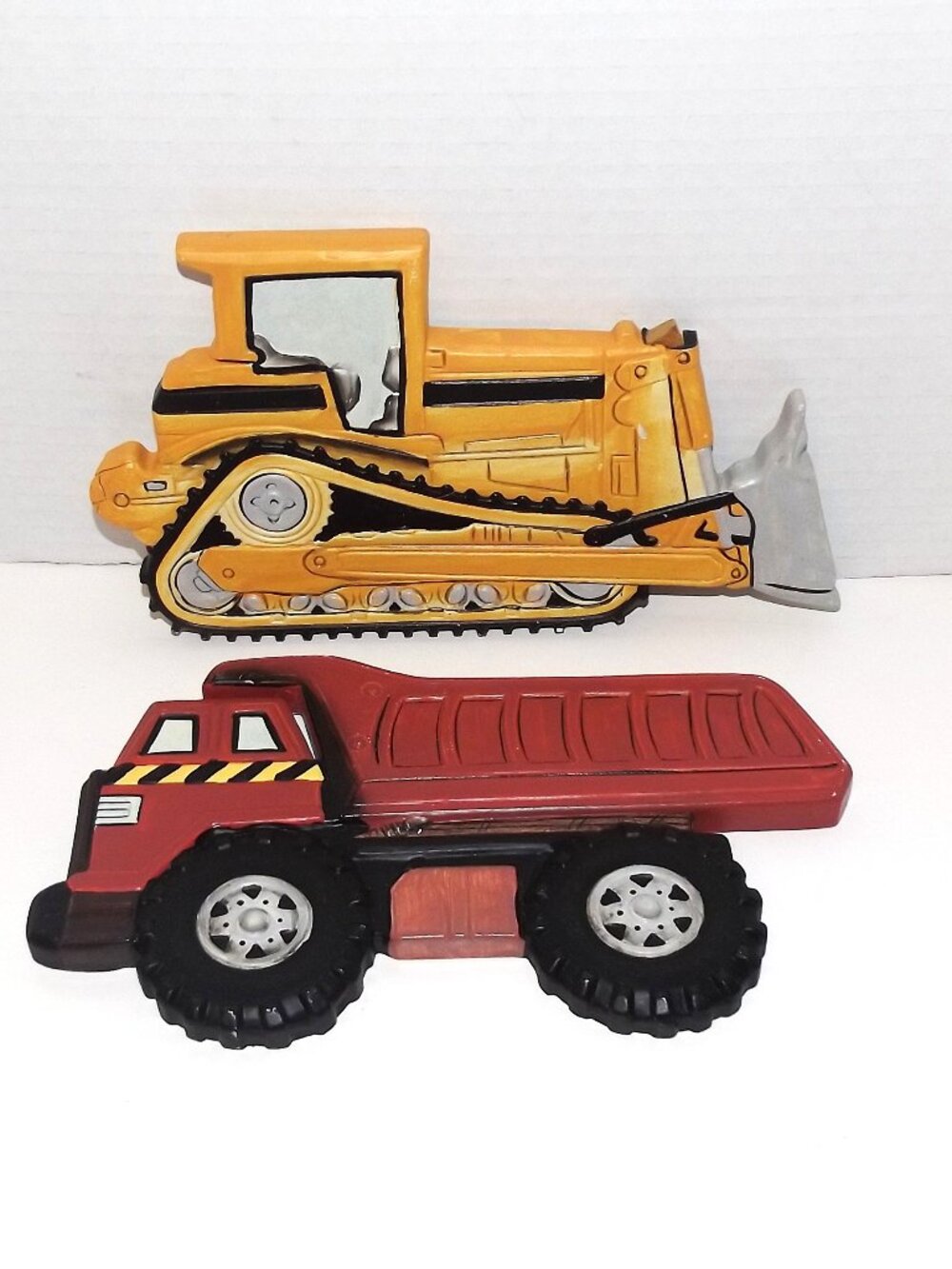 Set of 2 Vintage Home Interior Kids Construction Work Trucks Wall Plaques